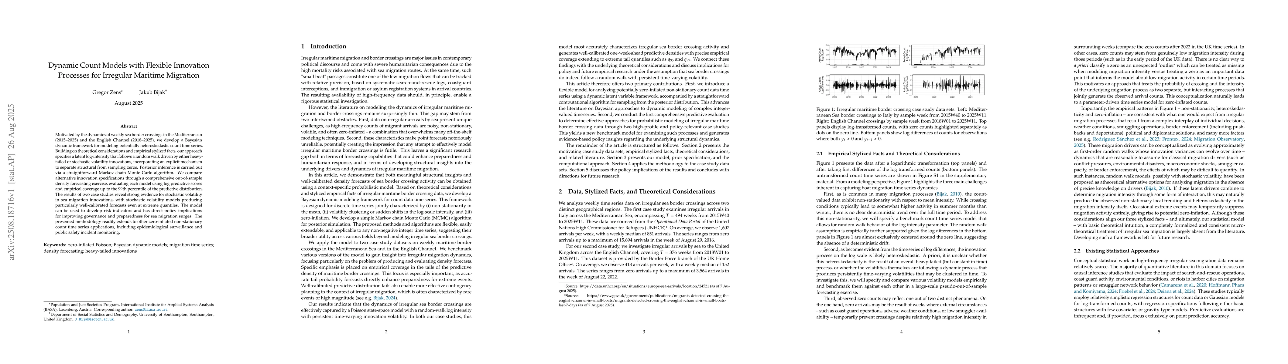 Thumbnail for Dynamic Count Models with Flexible Innovation Processes for Irregular
  Maritime Migration