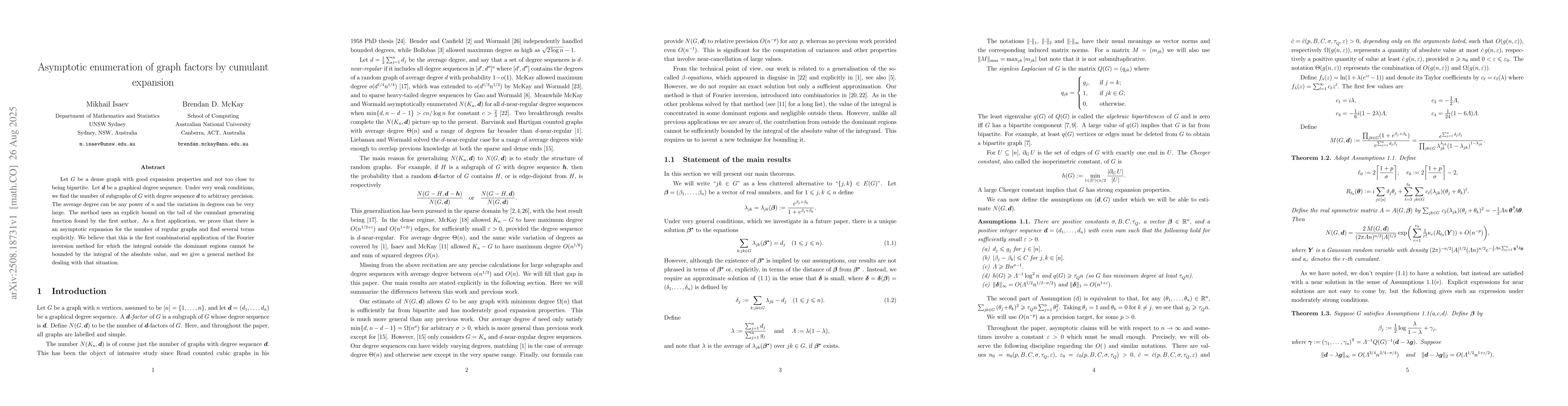 Thumbnail for Asymptotic enumeration of graph factors by cumulant expansion