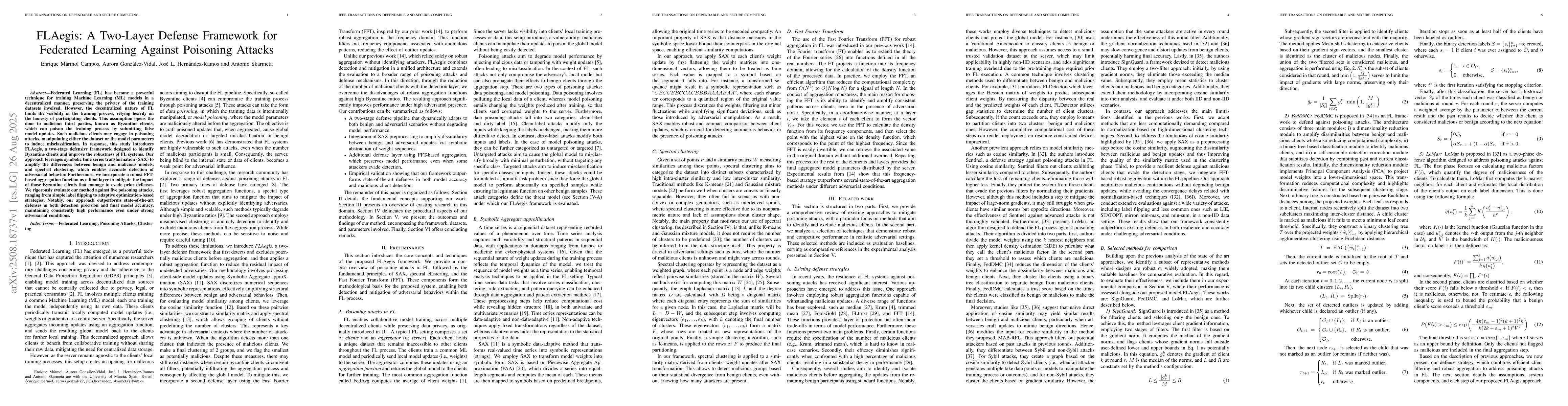 Thumbnail for FLAegis: A Two-Layer Defense Framework for Federated Learning Against
  Poisoning Attacks