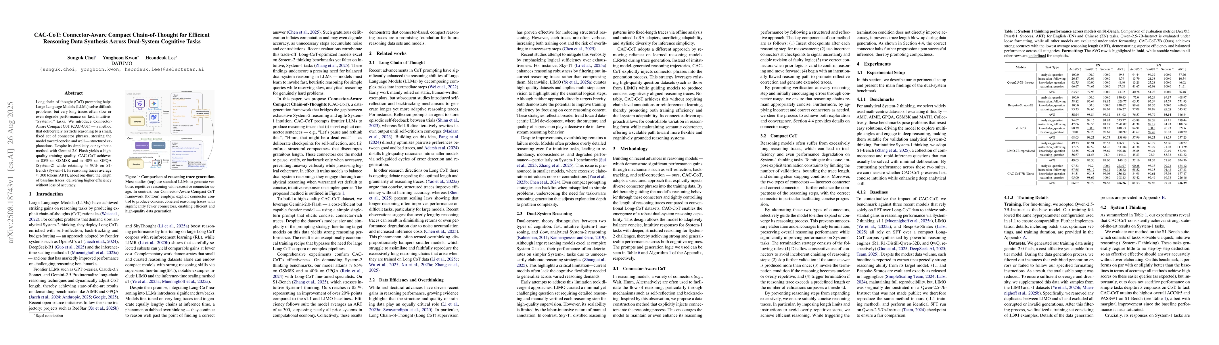 Thumbnail for CAC-CoT: Connector-Aware Compact Chain-of-Thought for Efficient
  Reasoning Data Synthesis Across Dual-System Cognitive Tasks