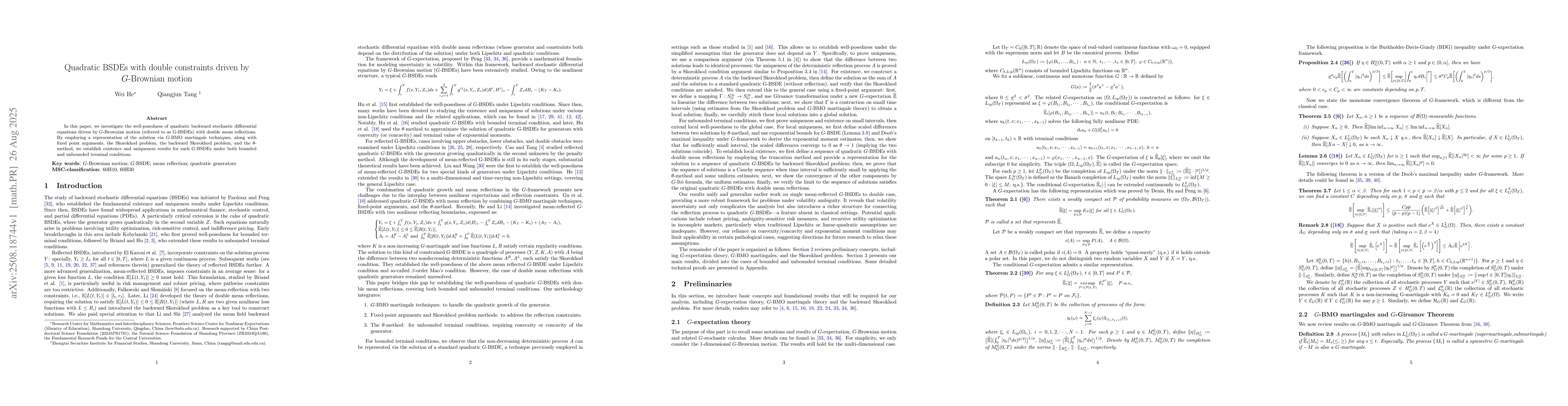 Thumbnail for Quadratic BSDEs with double constraints driven by G-Brownian motion