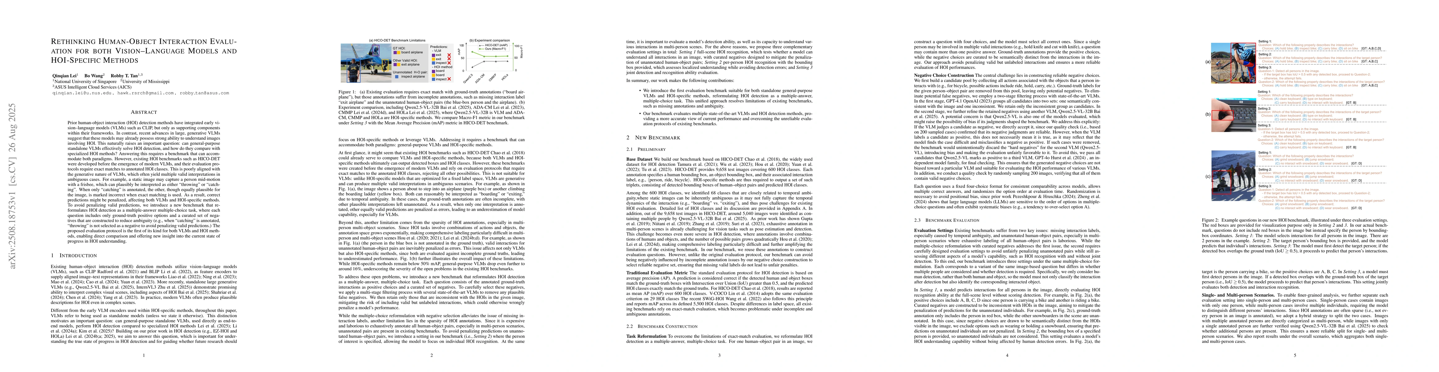 Thumbnail for Rethinking Human-Object Interaction Evaluation for both Vision-Language
  Models and HOI-Specific Methods