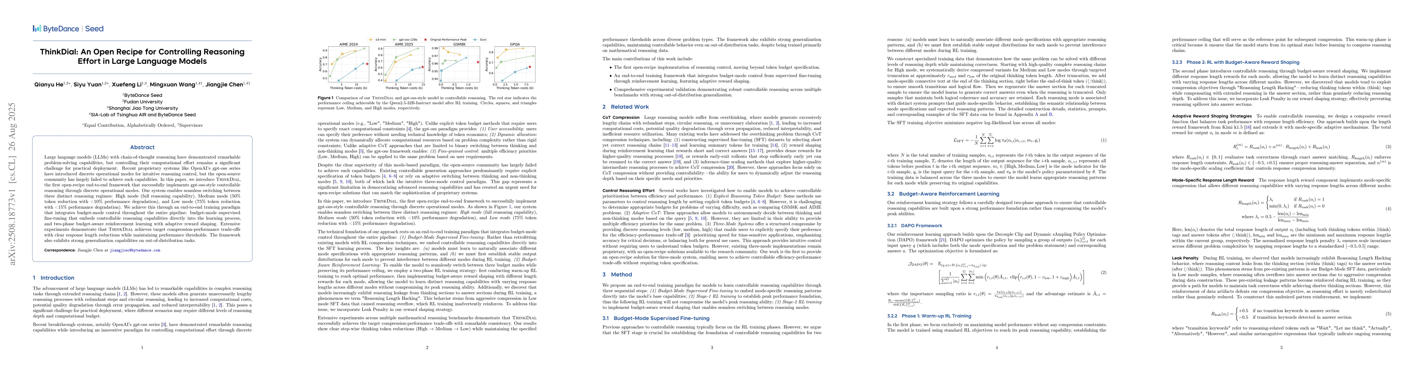 Thumbnail for ThinkDial: An Open Recipe for Controlling Reasoning Effort in Large
  Language Models