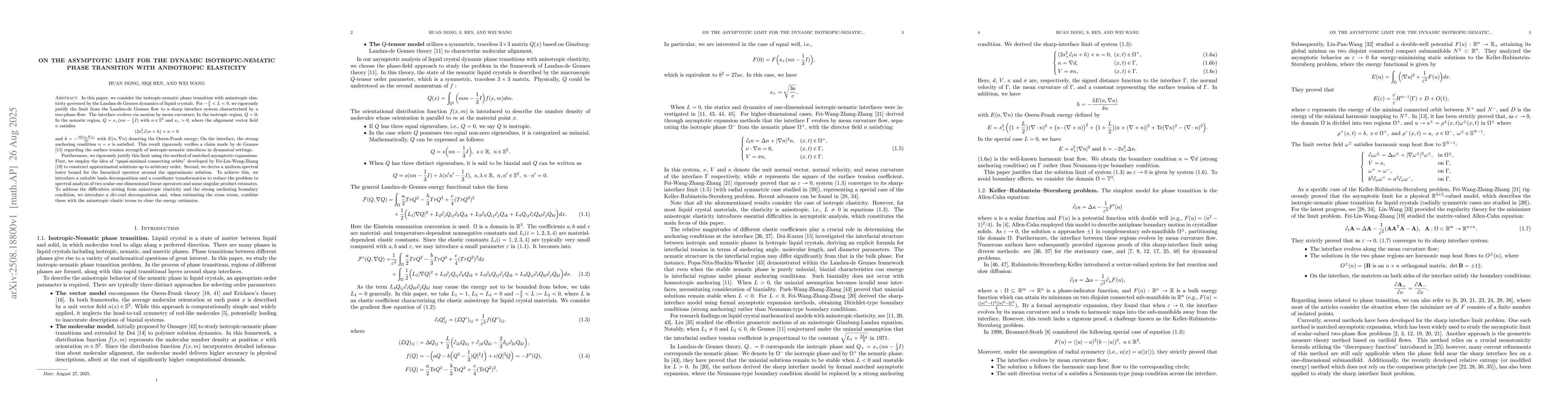 Thumbnail for On the asymptotic limit for the dynamic isotropic-nematic phase
  transition with anisotropic elasticity