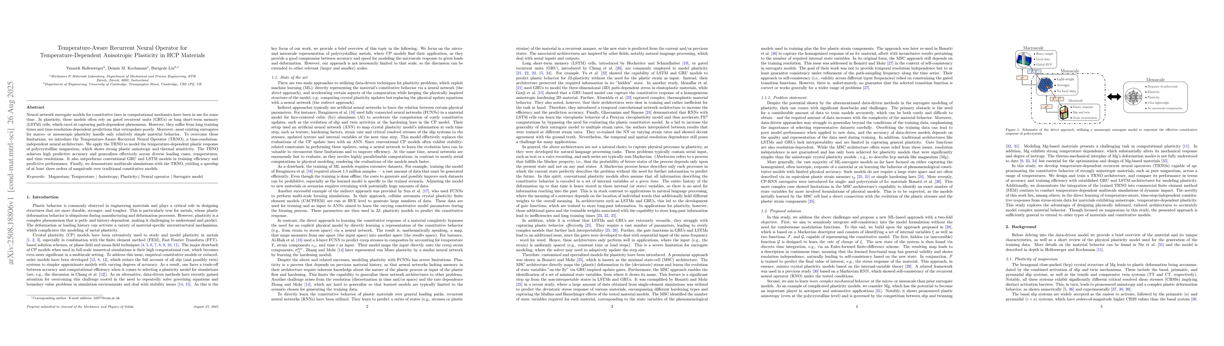Thumbnail for Temperature-Aware Recurrent Neural Operator for Temperature-Dependent
  Anisotropic Plasticity in HCP Materials