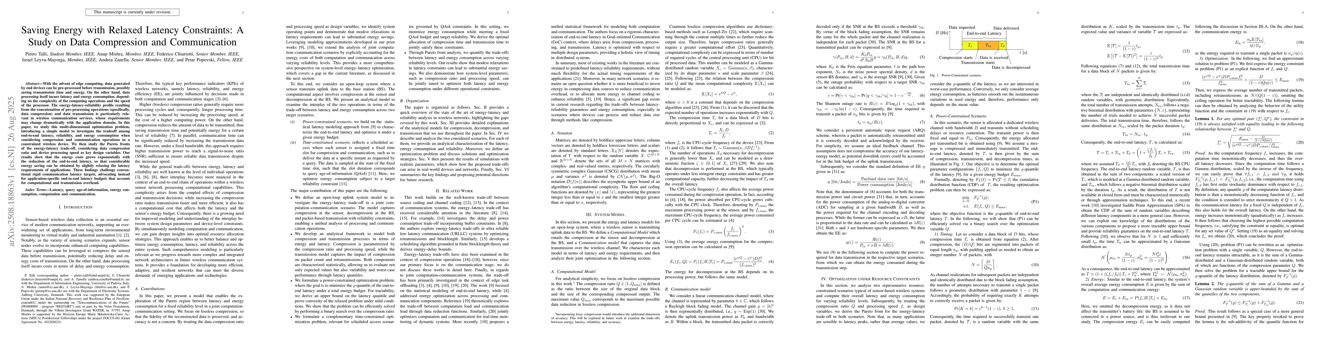 Thumbnail for Saving Energy with Relaxed Latency Constraints: A Study on Data
  Compression and Communication
