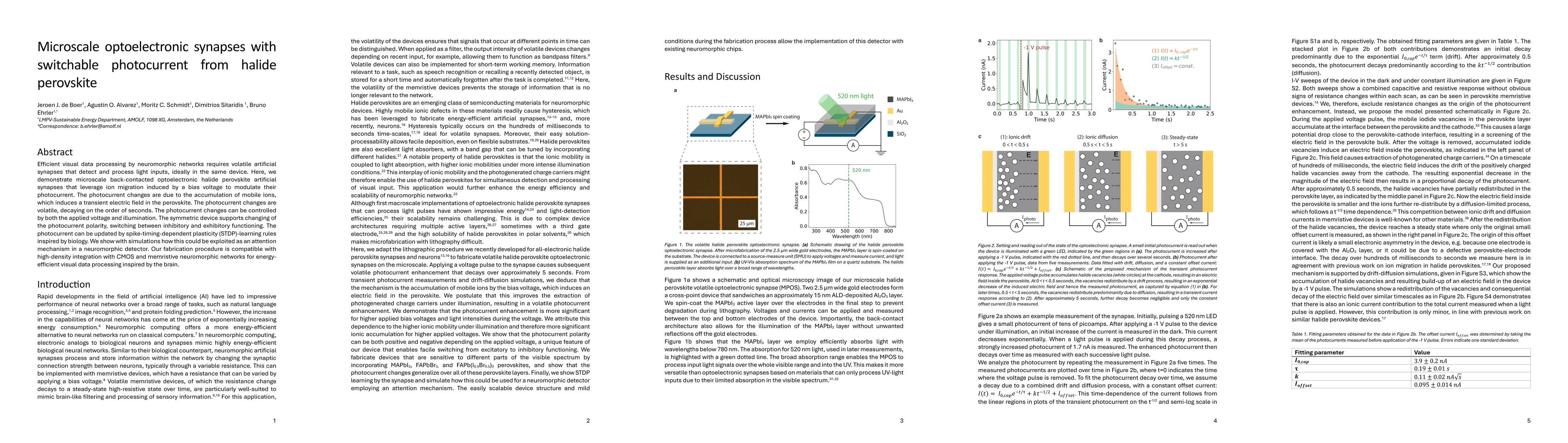Thumbnail for Microscale optoelectronic synapses with switchable photocurrent from
  halide perovskite