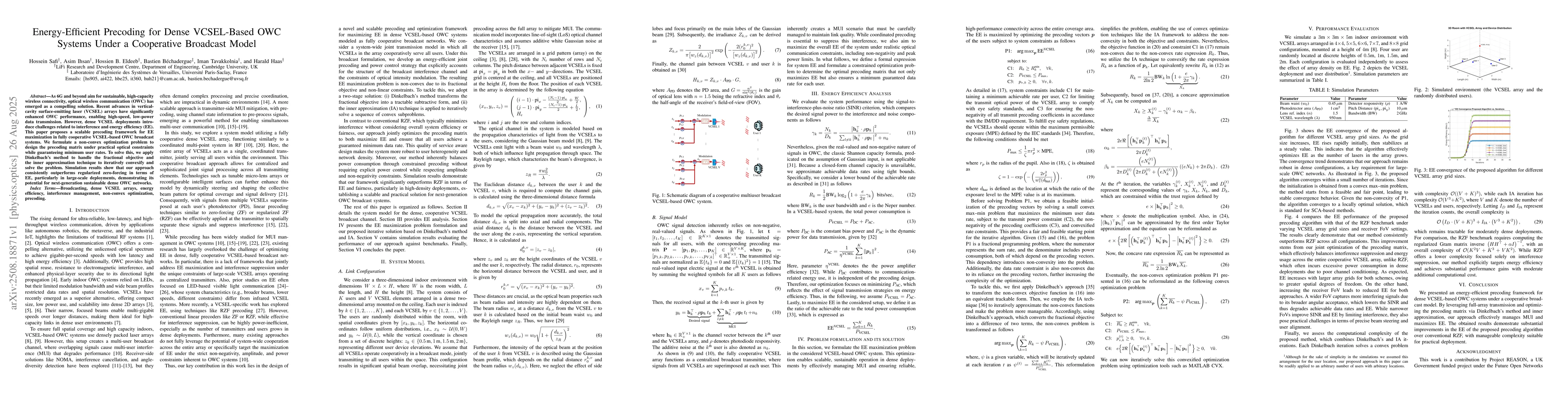 Thumbnail for Energy-Efficient Precoding for Dense VCSEL-Based OWC Systems Under a
  Cooperative Broadcast Model