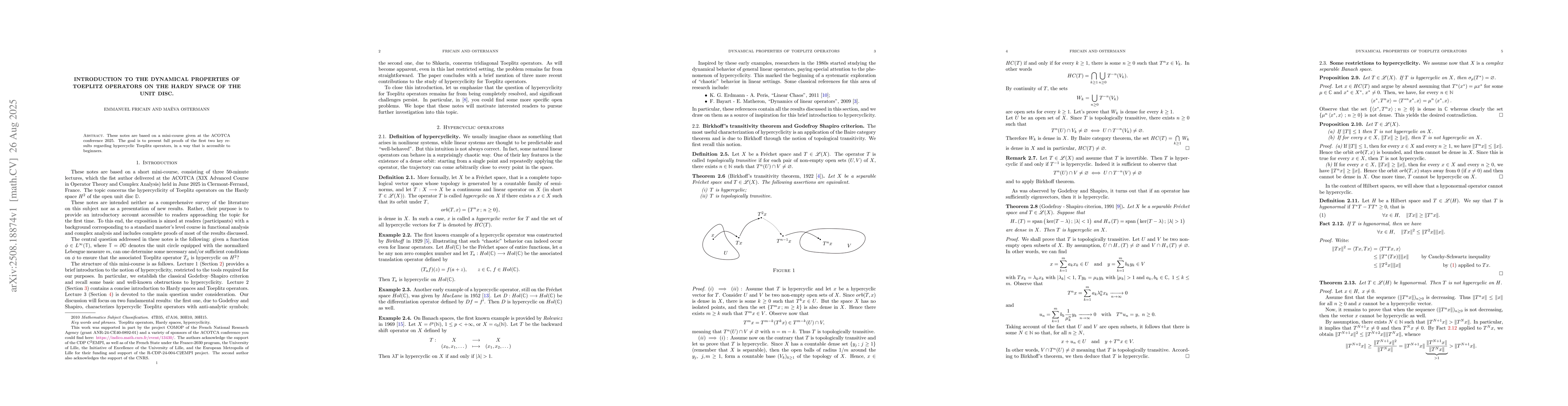 Thumbnail for Introduction To The Dynamical Properties Of Toeplitz Operators On The
  Hardy Space Of The Unit Disc