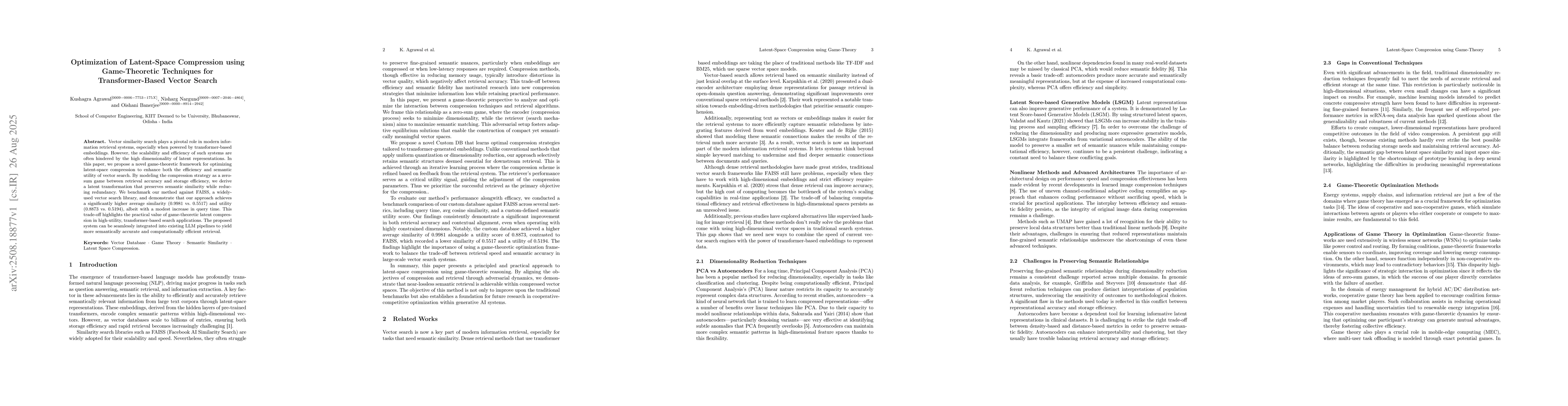 Thumbnail for Optimization of Latent-Space Compression using Game-Theoretic Techniques
  for Transformer-Based Vector Search