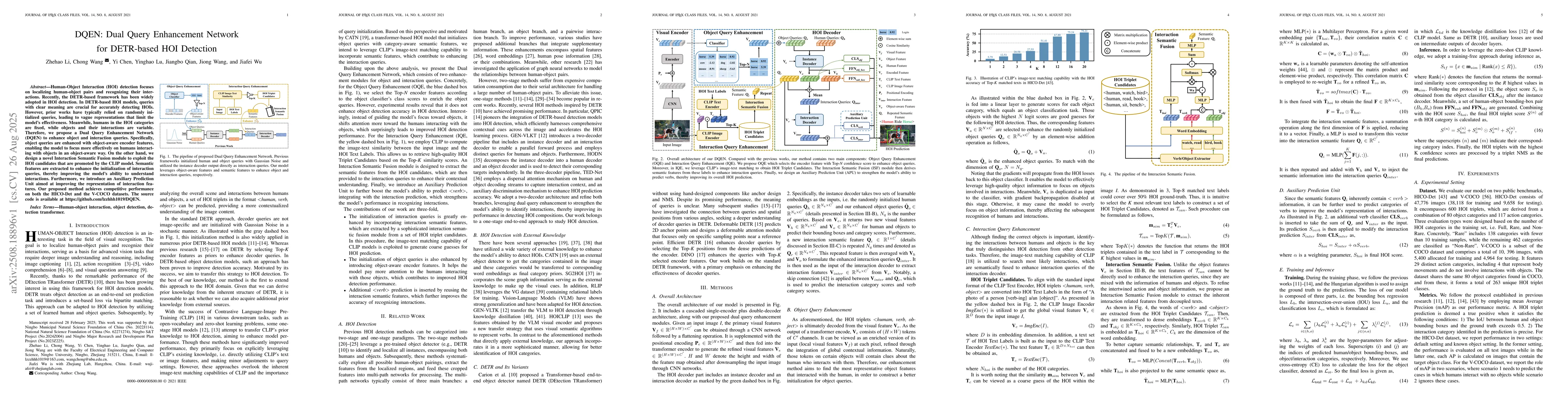 Thumbnail for DQEN: Dual Query Enhancement Network for DETR-based HOI Detection