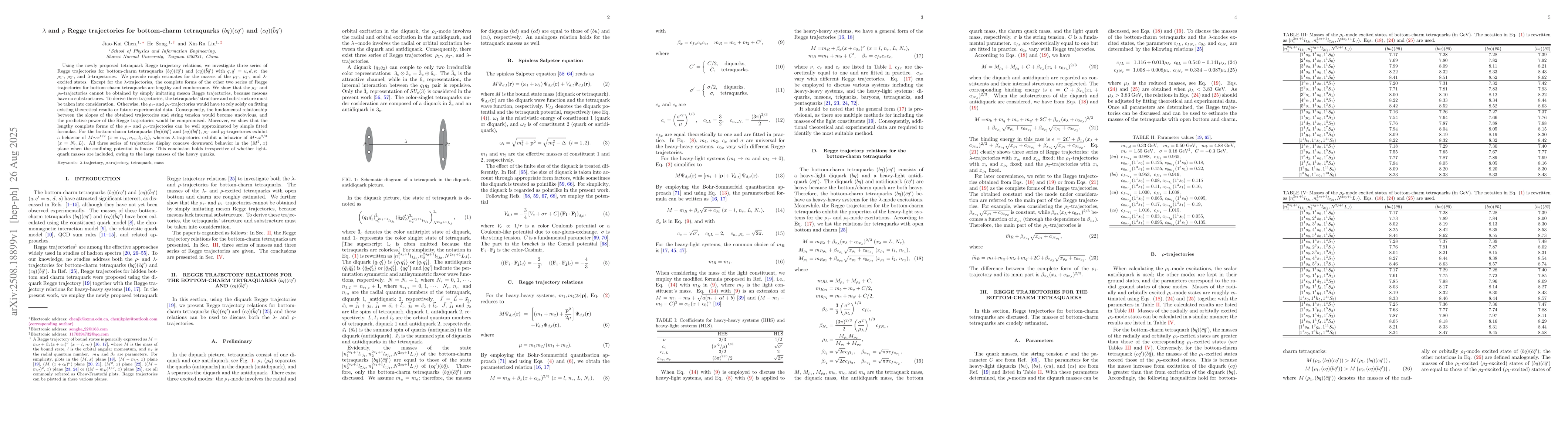 Thumbnail for $λ$ and $ρ$ Regge trajectories for bottom-charm tetraquarks
  $(bq)(\bar{c}\bar{q}')$ and $(cq)(\bar{b}\bar{q}')$