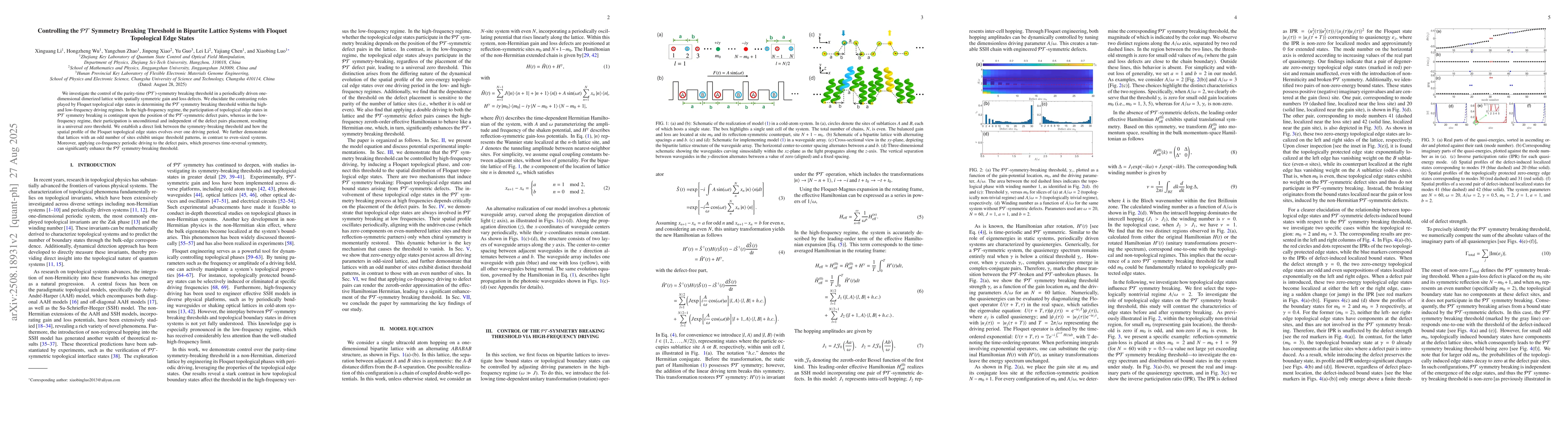 Thumbnail for Controlling the $\mathcal{PT}$ Symmetry Breaking Threshold in Bipartite
  Lattice Systems with Floquet Topological Edge States