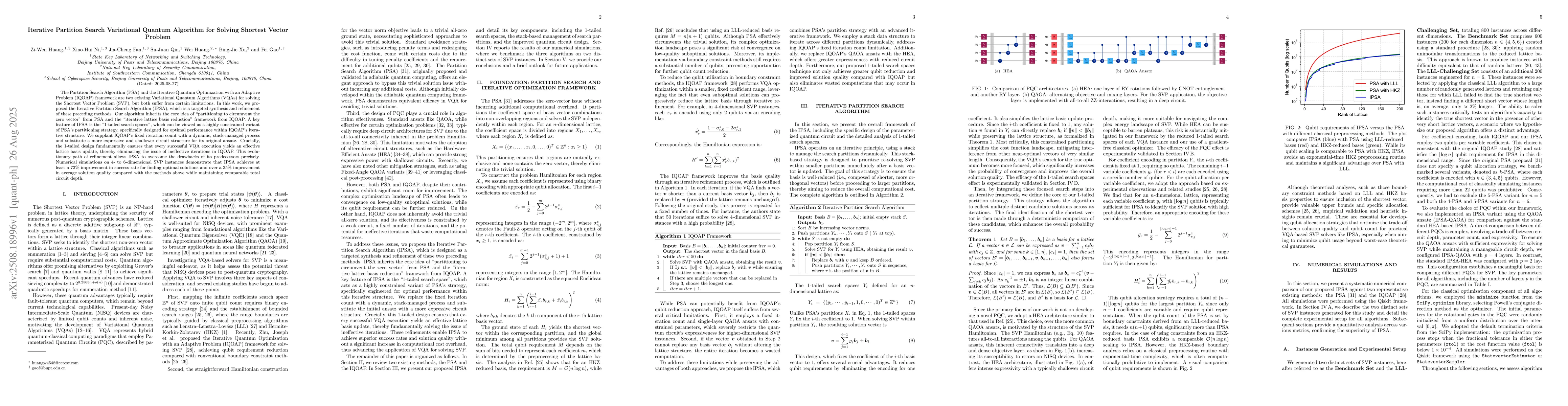 Thumbnail for Iterative Partition Search Variational Quantum Algorithm for Solving
  Shortest Vector Problem