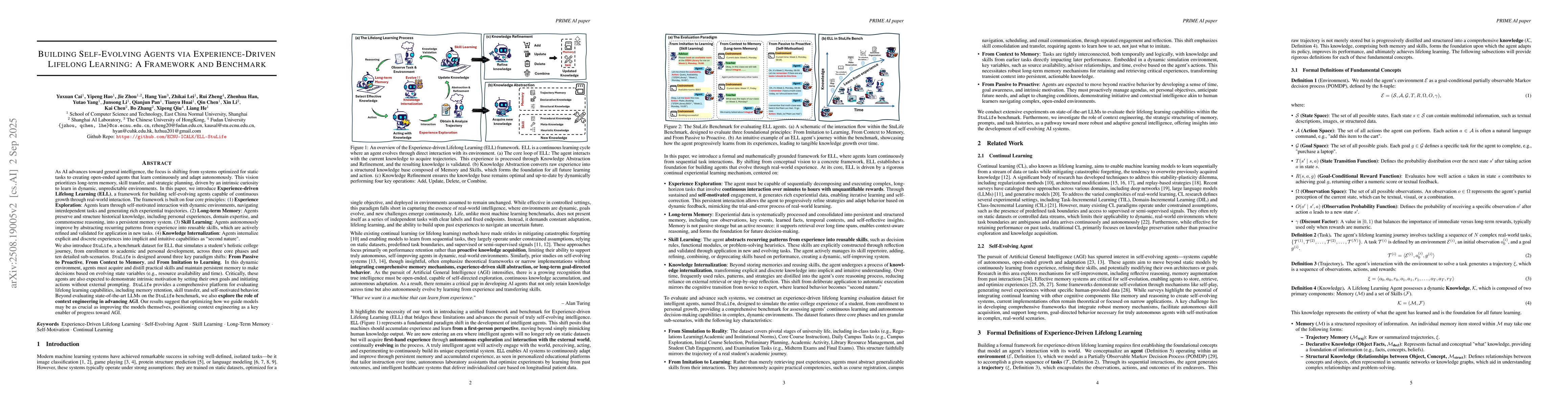 Thumbnail for Building Self-Evolving Agents via Experience-Driven Lifelong Learning: A
  Framework and Benchmark