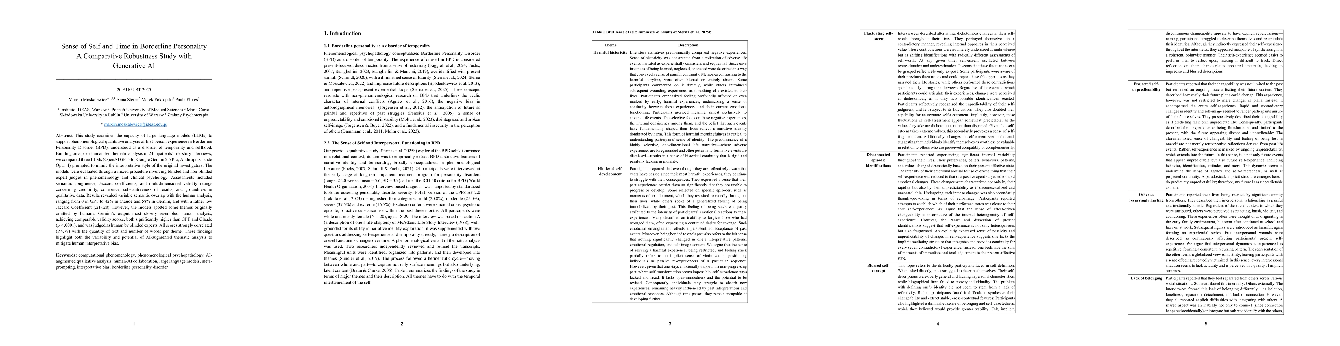 Thumbnail for Sense of Self and Time in Borderline Personality. A Comparative
  Robustness Study with Generative AI