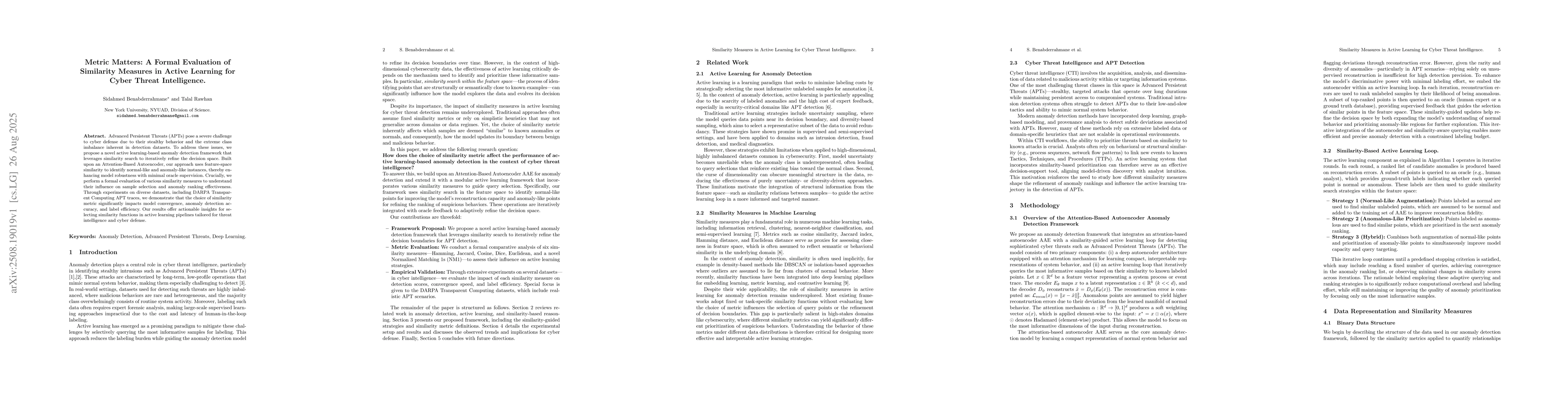 Thumbnail for Metric Matters: A Formal Evaluation of Similarity Measures in Active
  Learning for Cyber Threat Intelligence