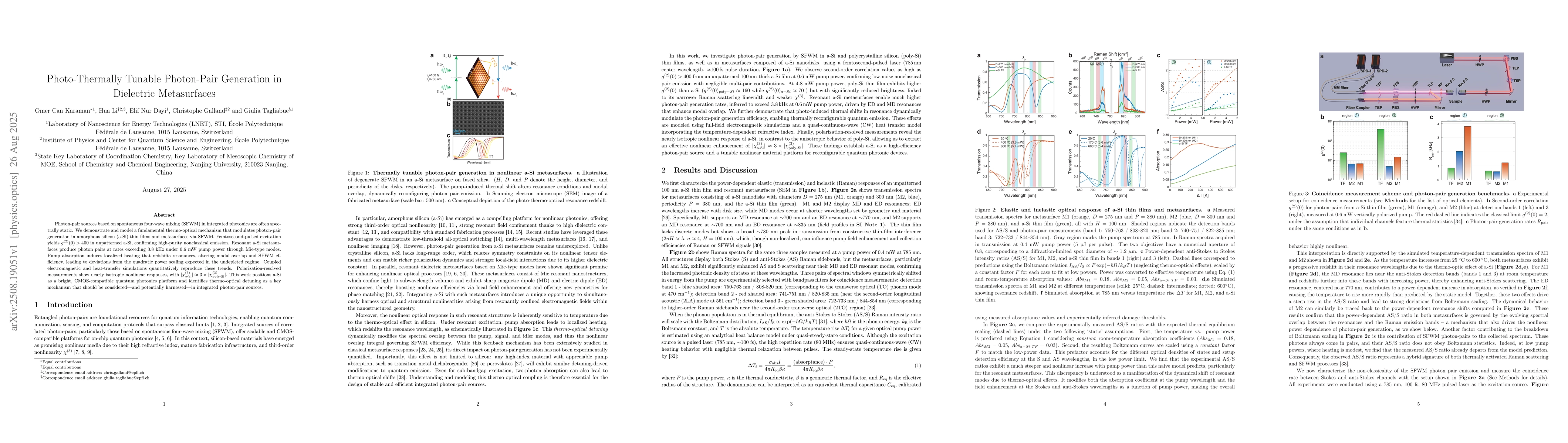Thumbnail for Photo-Thermally Tunable Photon-Pair Generation in Dielectric
  Metasurfaces