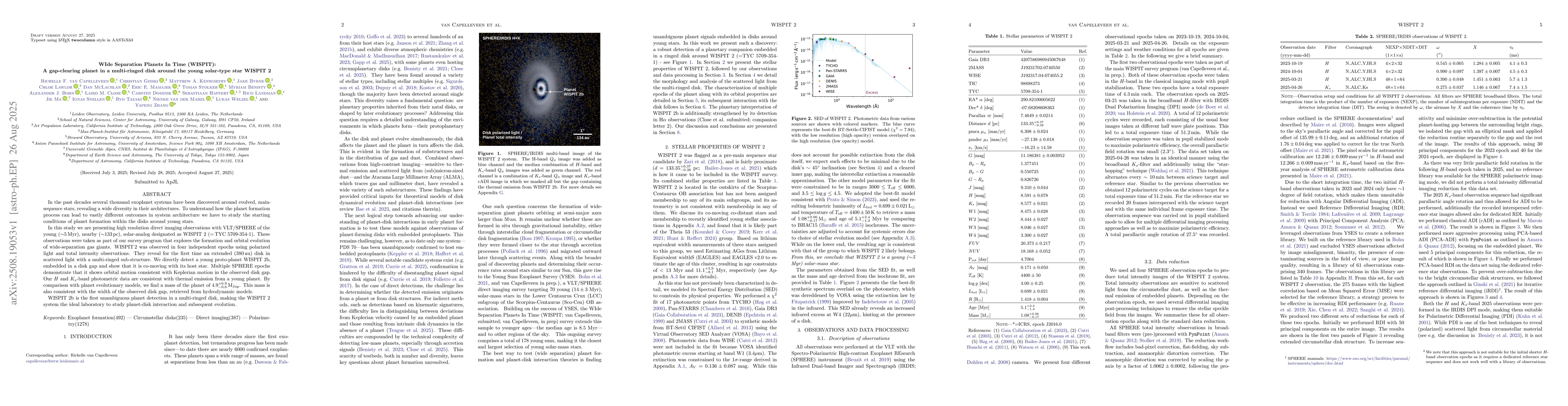 Thumbnail for WIde Separation Planets In Time (WISPIT): A Gap-clearing Planet in a
  Multi-ringed Disk around the Young Solar-type Star WISPIT 2
