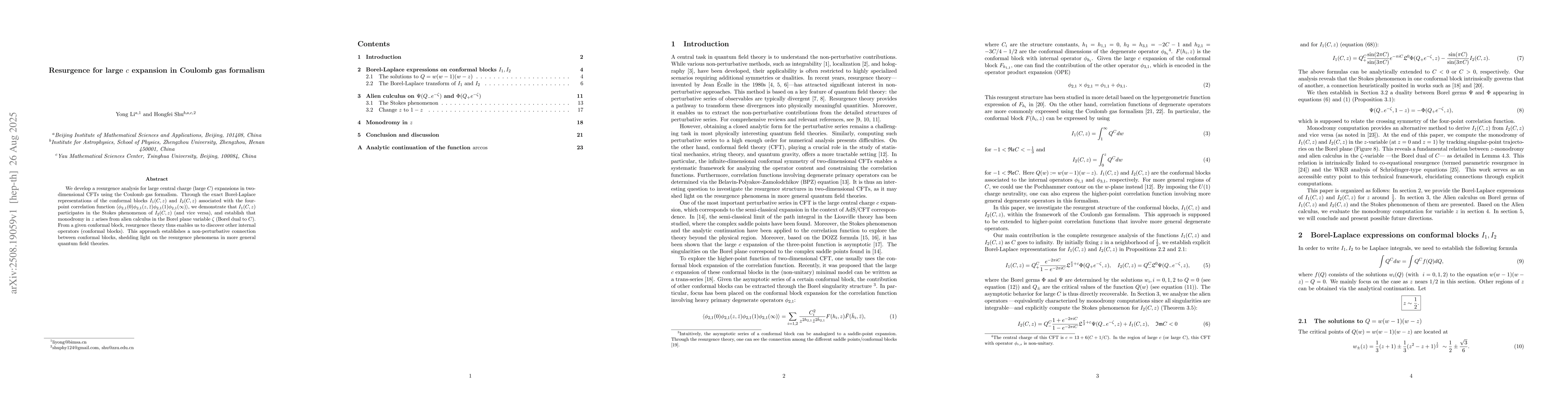 Thumbnail for Resurgence for large $c$ expansion in Coulomb gas formalism