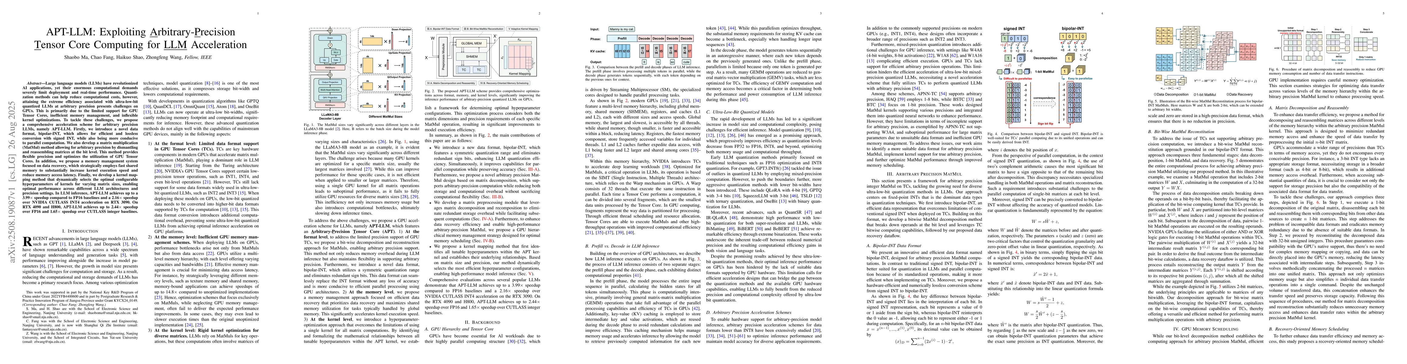 Thumbnail for APT-LLM: Exploiting Arbitrary-Precision Tensor Core Computing for LLM
  Acceleration