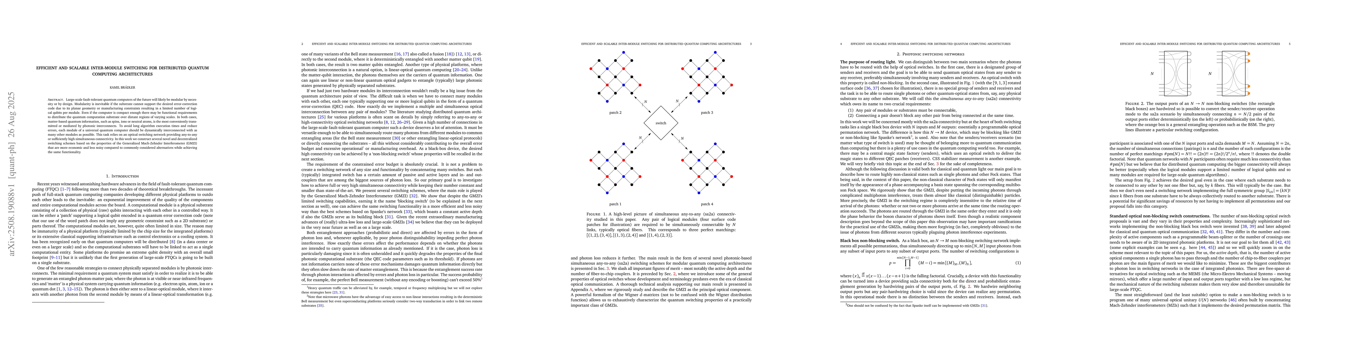 Thumbnail for Efficient and scalable inter-module switching for distributed quantum
  computing architectures