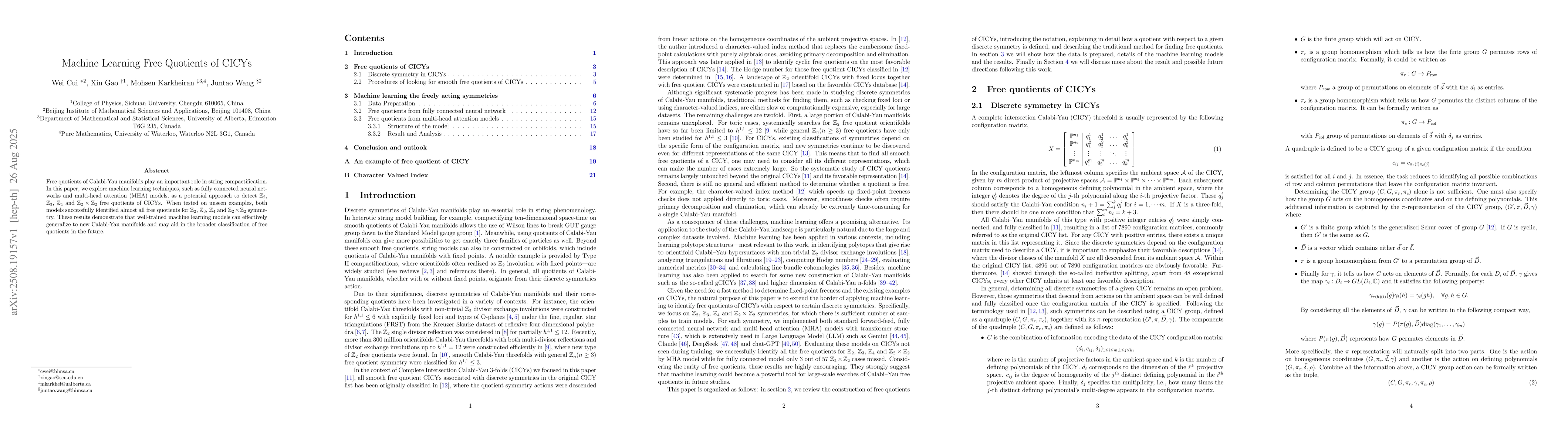 Thumbnail for Machine Learning Free Quotients of CICYs