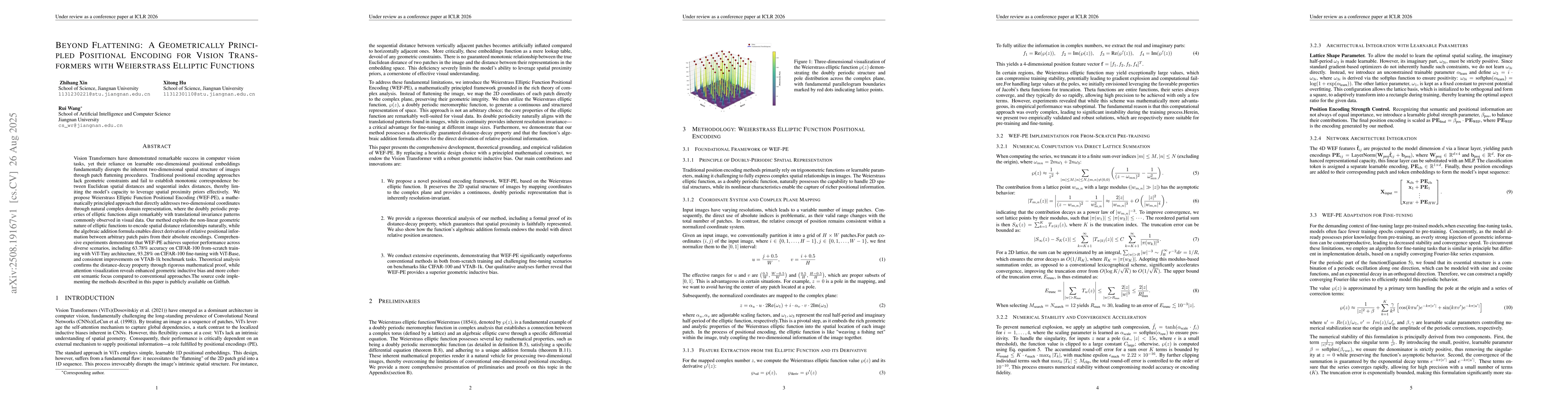 Thumbnail for Beyond flattening: a geometrically principled positional encoding for
  vision transformers with Weierstrass elliptic functions