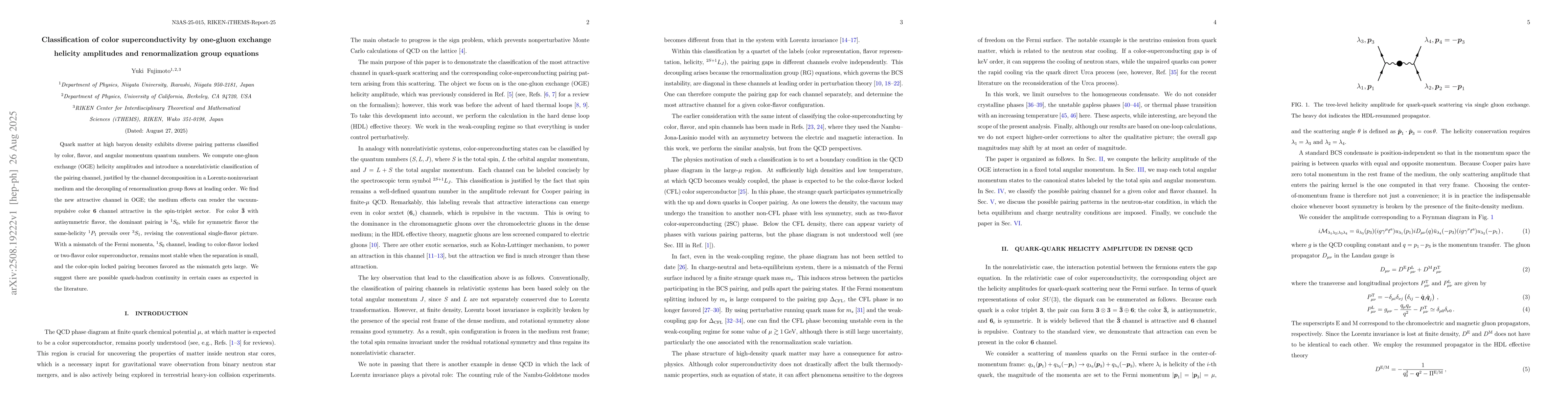 Thumbnail for Classification of color superconductivity by one-gluon exchange helicity
  amplitudes and renormalization group equations