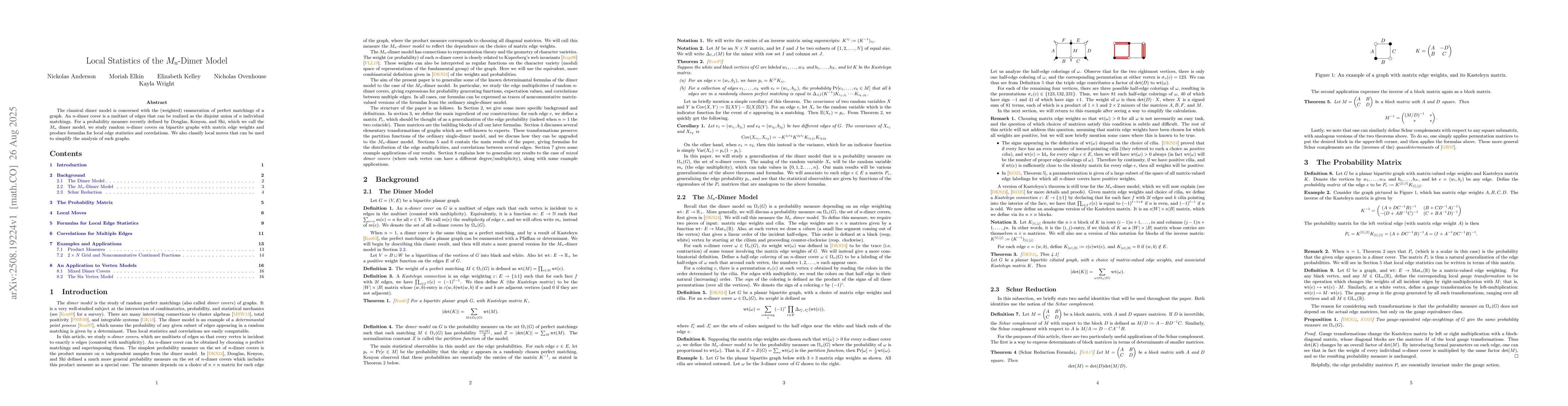 Thumbnail for Local Statistics of the $M_n$-Dimer Model