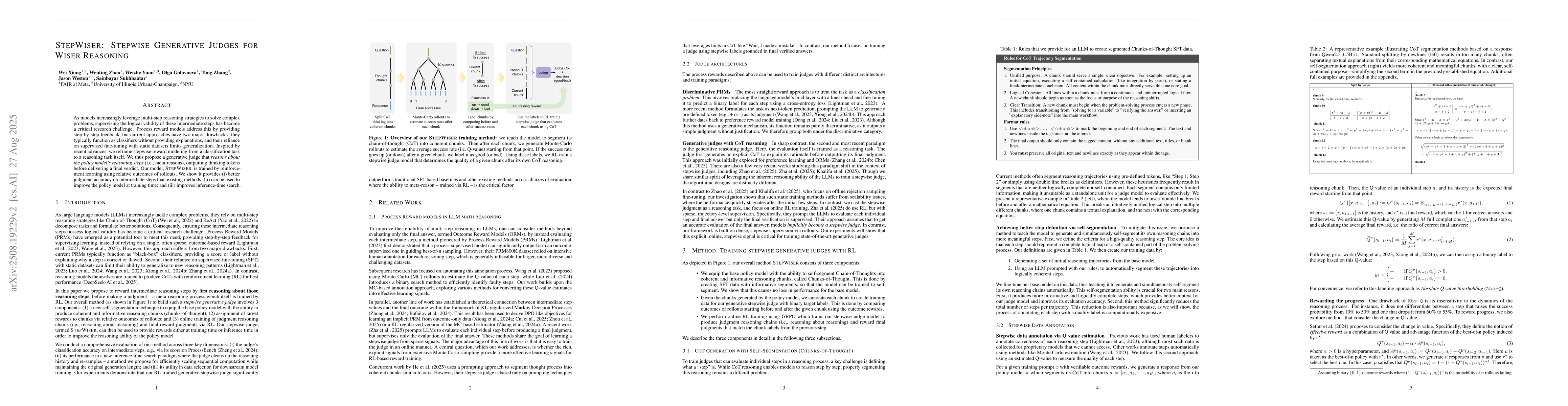 Thumbnail for StepWiser: Stepwise Generative Judges for Wiser Reasoning