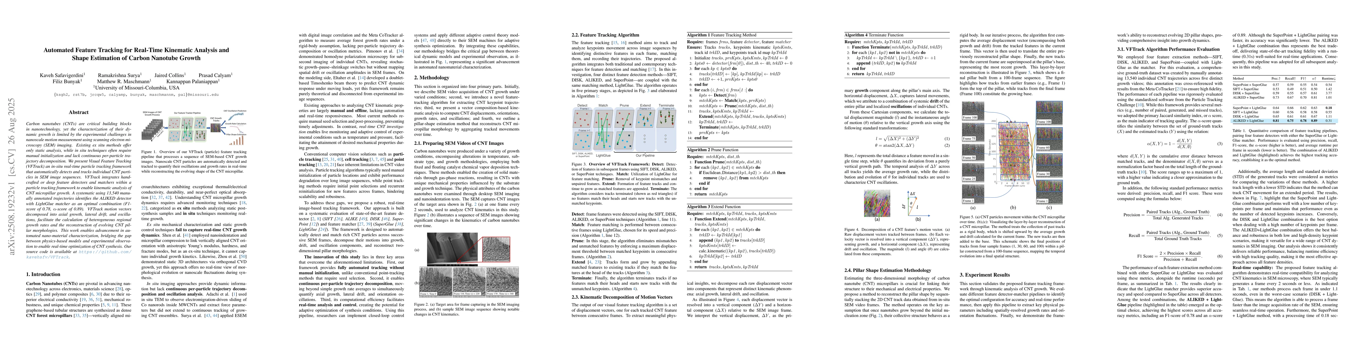 Thumbnail for Automated Feature Tracking for Real-Time Kinematic Analysis and Shape
  Estimation of Carbon Nanotube Growth