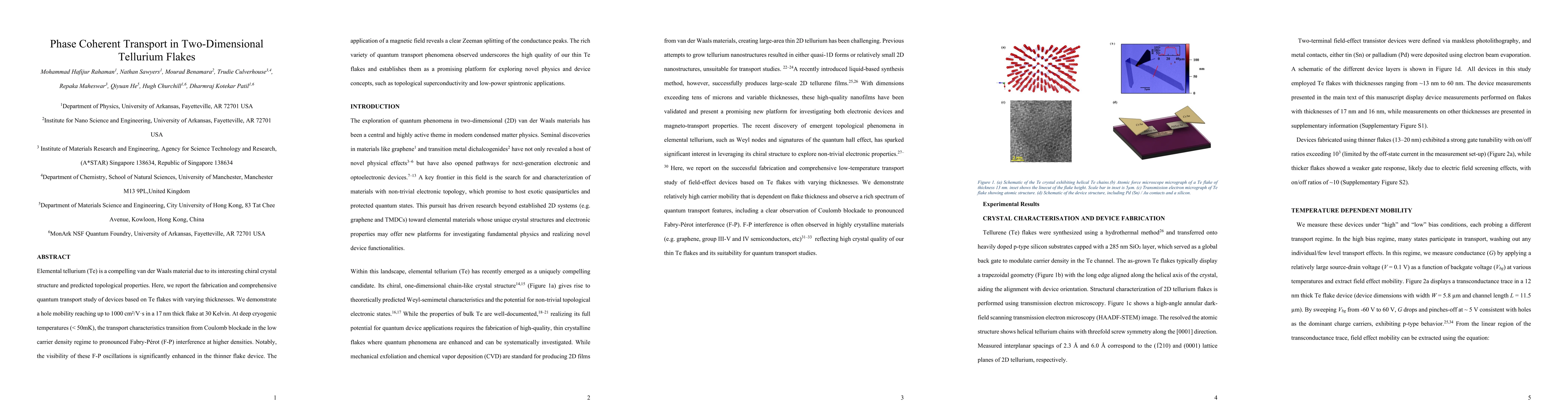 Thumbnail for Phase Coherent Transport in Two-Dimensional Tellurium Flakes