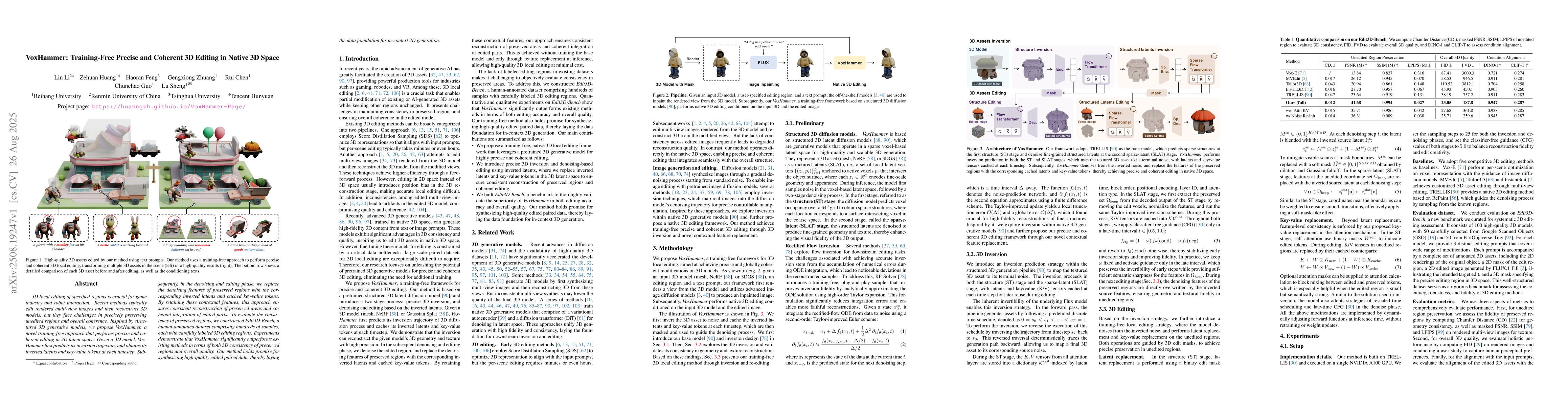 Thumbnail for VoxHammer: Training-Free Precise and Coherent 3D Editing in Native 3D
  Space