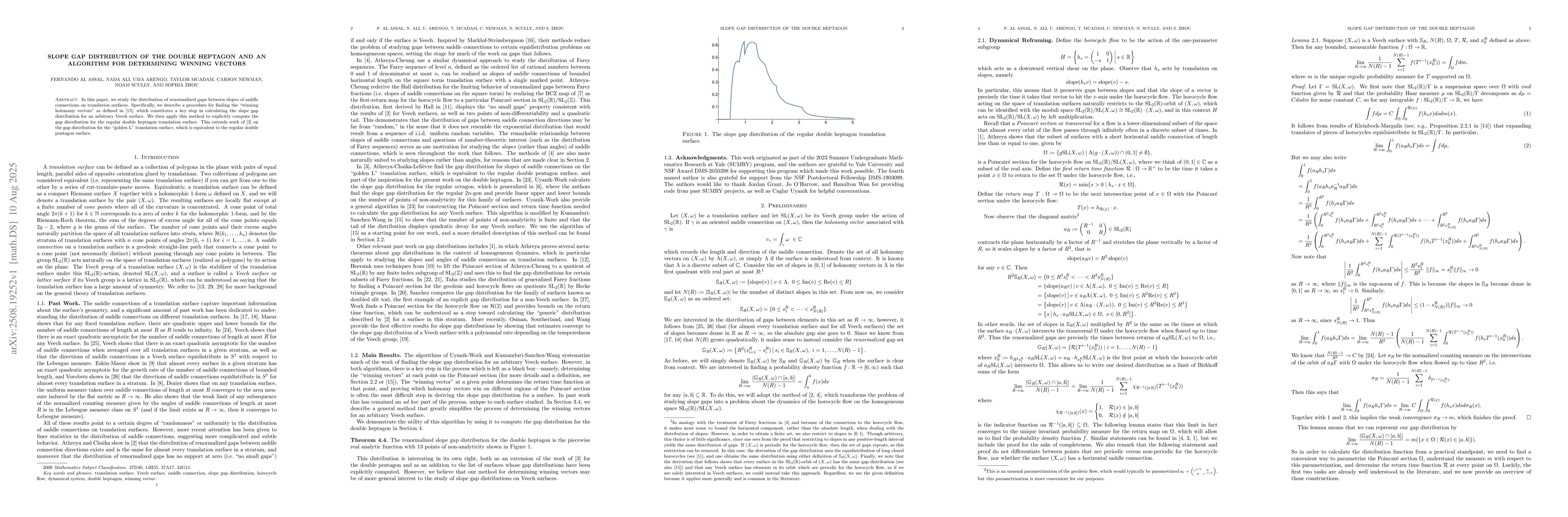 Thumbnail for Slope gap distribution of the double heptagon and an algorithm for
  determining winning vectors