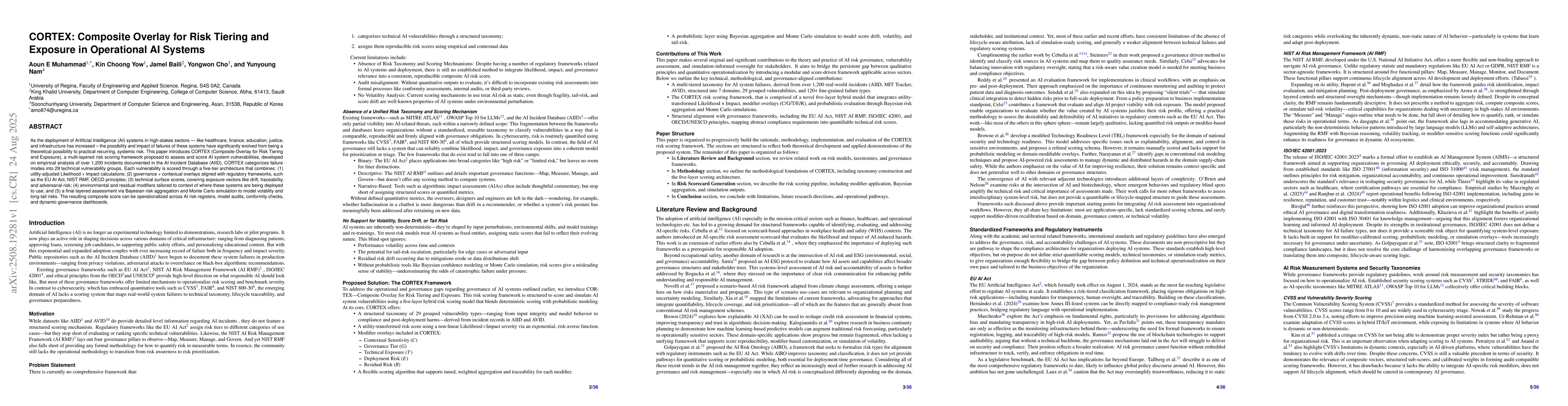 Thumbnail for CORTEX: Composite Overlay for Risk Tiering and Exposure in Operational
  AI Systems