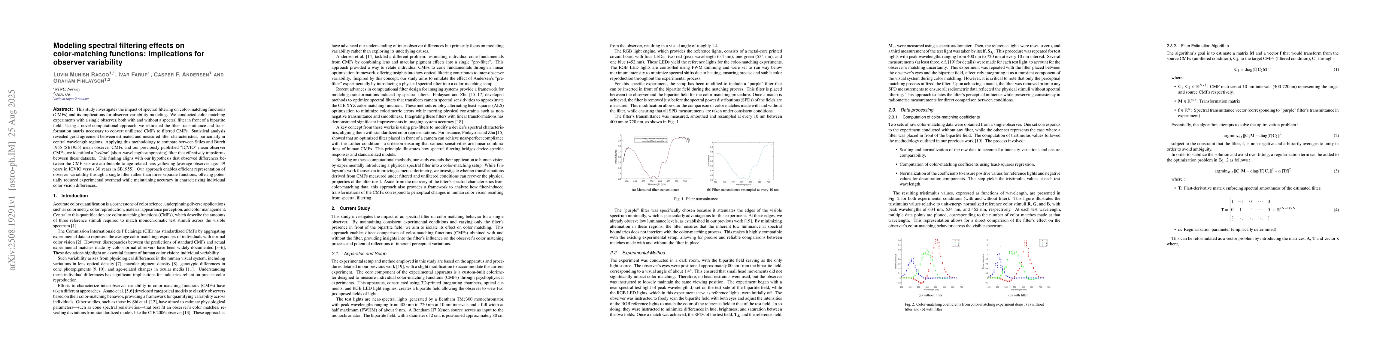 Thumbnail for Modeling spectral filtering effects on color-matching functions:
  Implications for observer variability