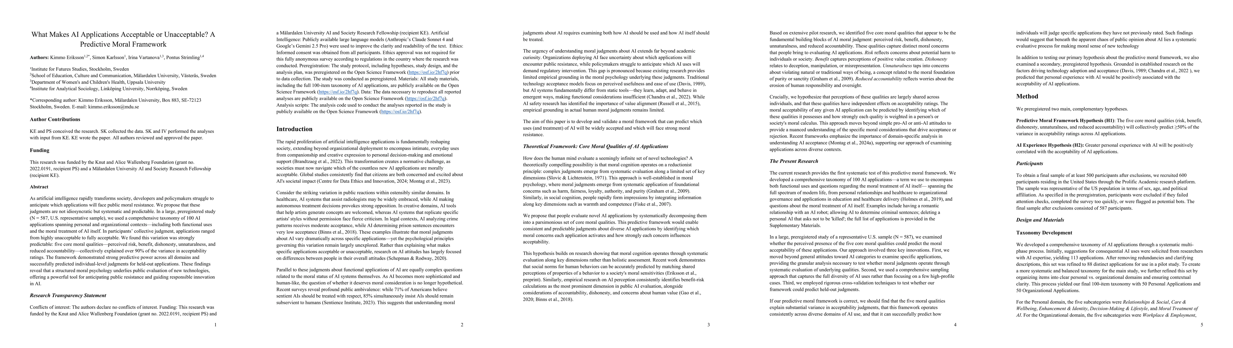Thumbnail for What Makes AI Applications Acceptable or Unacceptable? A Predictive
  Moral Framework