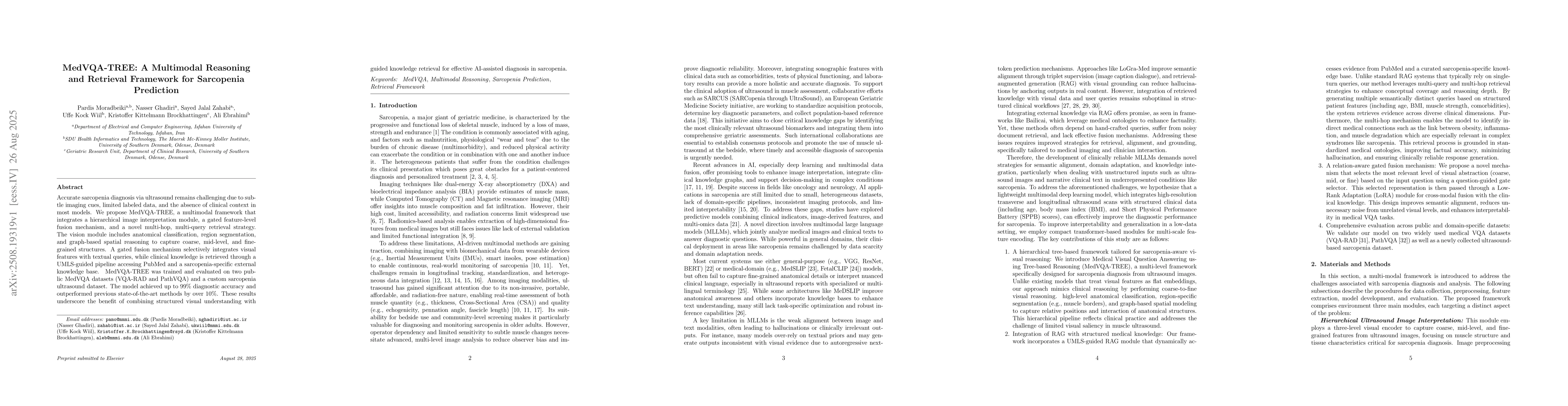 Thumbnail for MedVQA-TREE: A Multimodal Reasoning and Retrieval Framework for
  Sarcopenia Prediction