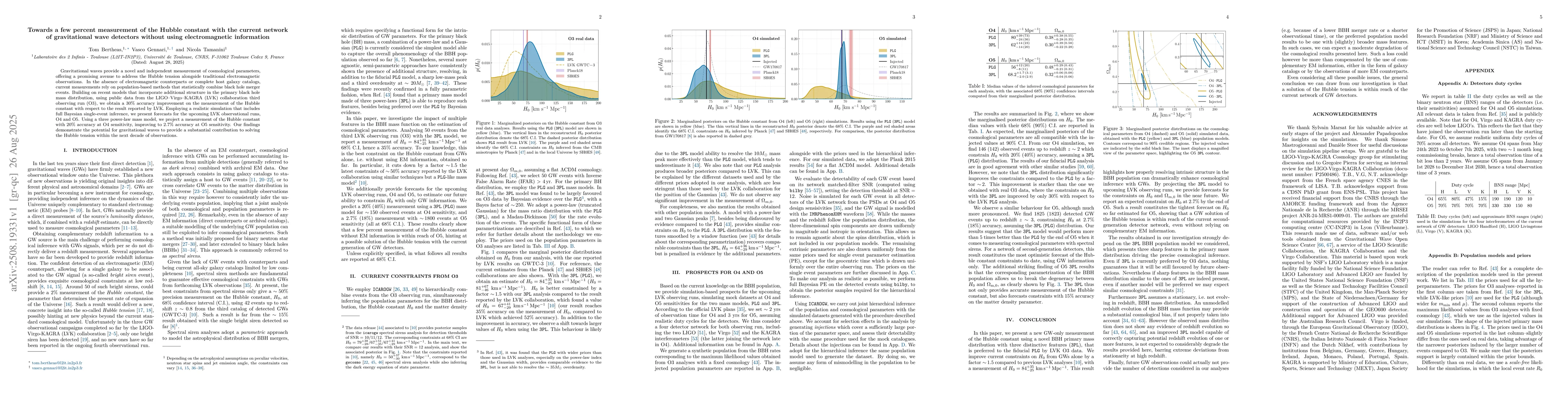 Thumbnail for Towards a few percent measurement of the Hubble constant with the
  current network of gravitational wave detectors without using electromagnetic
  information