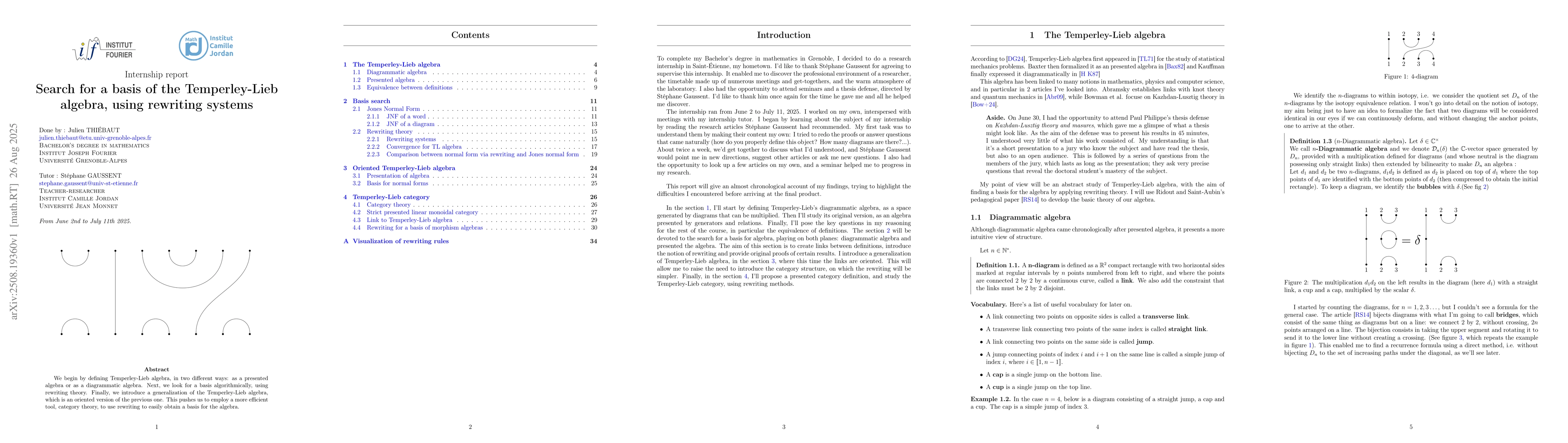 Thumbnail for Search for a basis of the Temperley-Lieb algebra, using rewriting
  systems