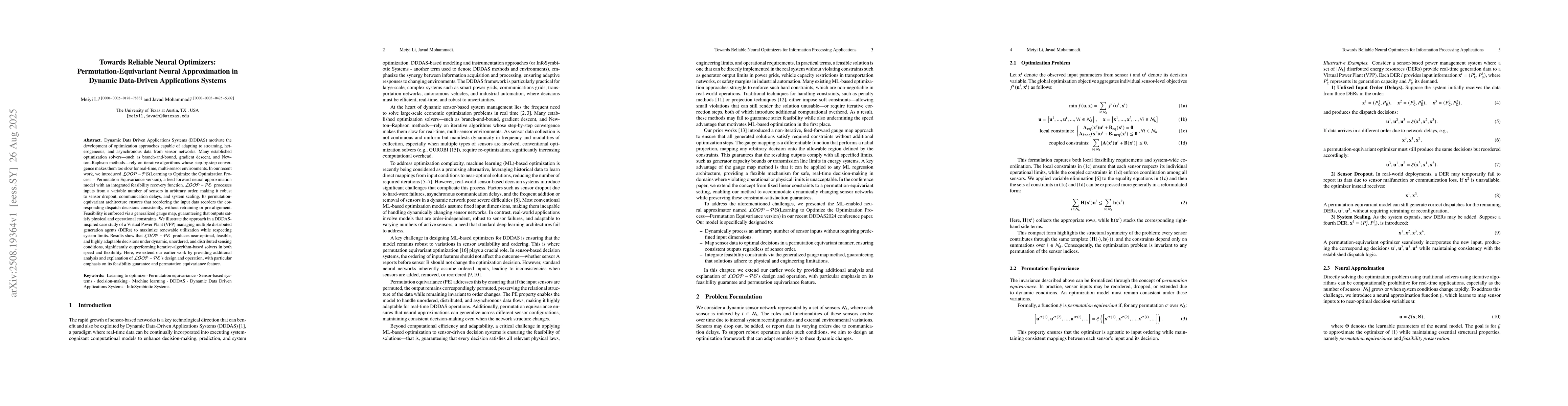 Thumbnail for Towards Reliable Neural Optimizers: Permutation-Equivariant Neural
  Approximation in Dynamic Data Driven Applications Systems