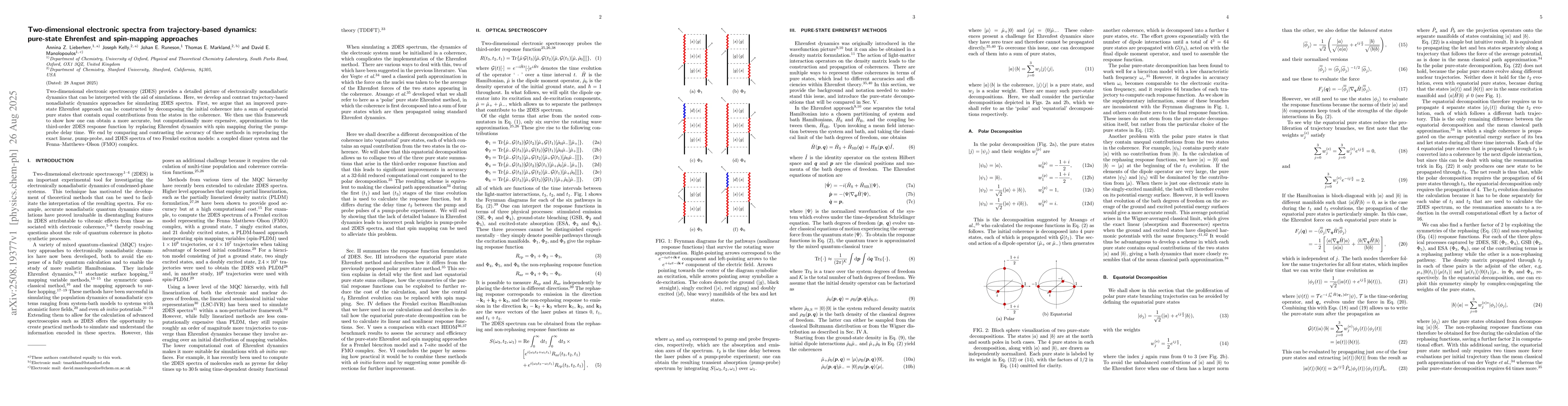 Thumbnail for Two-dimensional electronic spectra from trajectory-based dynamics:
  pure-state Ehrenfest and spin-mapping approaches
