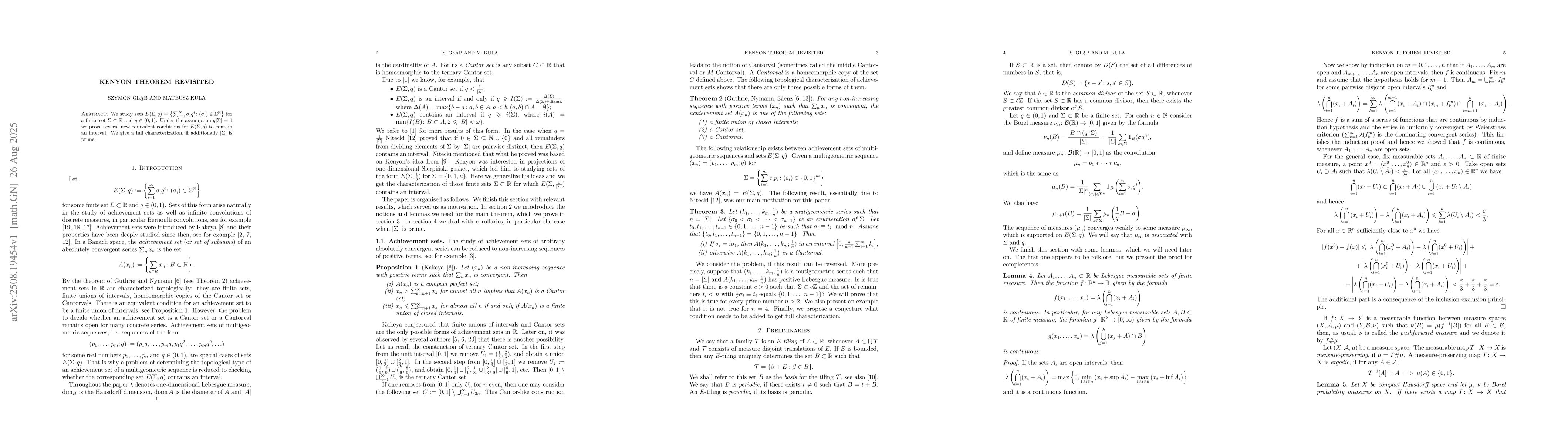 Thumbnail for Kenyon Theorem Revisited