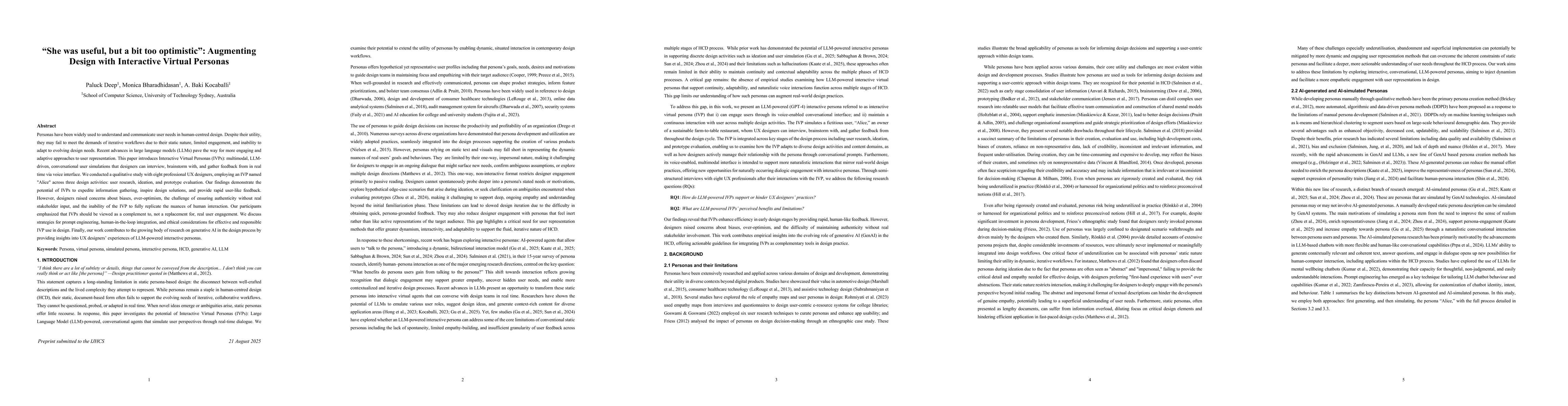 Thumbnail for "She was useful, but a bit too optimistic": Augmenting Design with
  Interactive Virtual Personas
