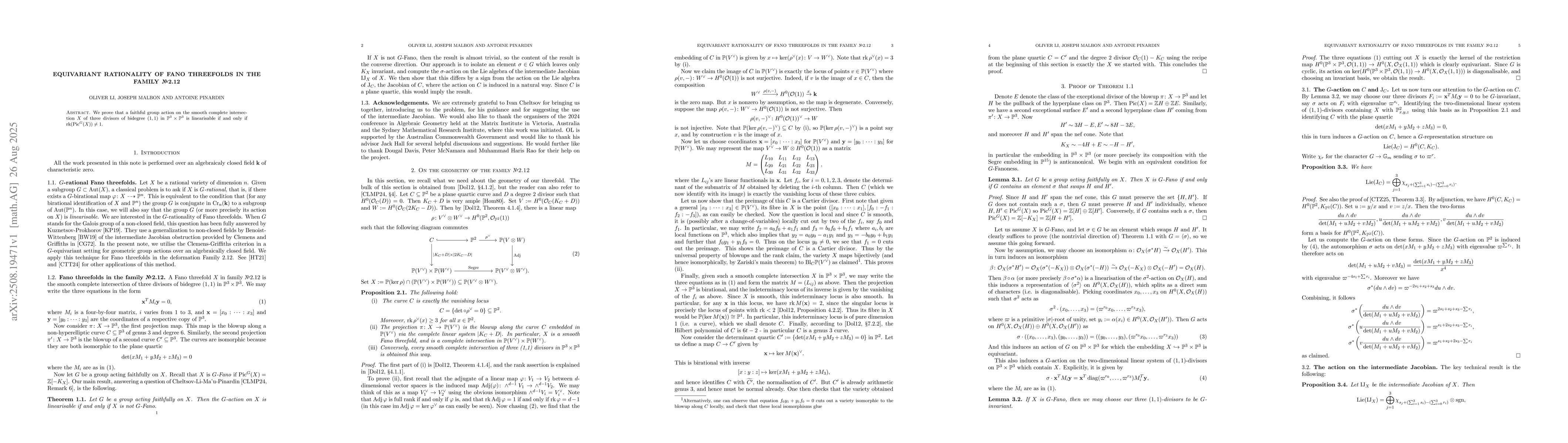 Thumbnail for Equivariant rationality of Fano threefolds in the family \textnumero
  2.12