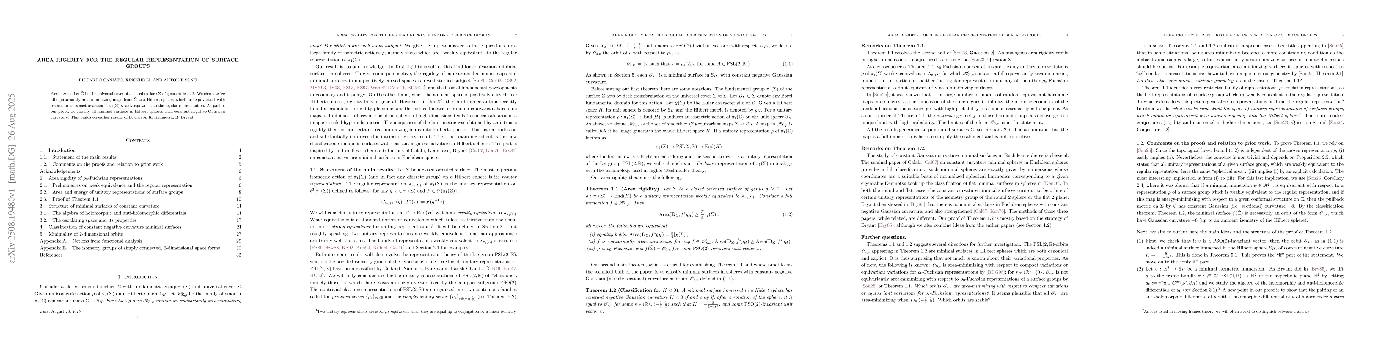 Thumbnail for Area Rigidity for the Regular Representation of Surface Groups