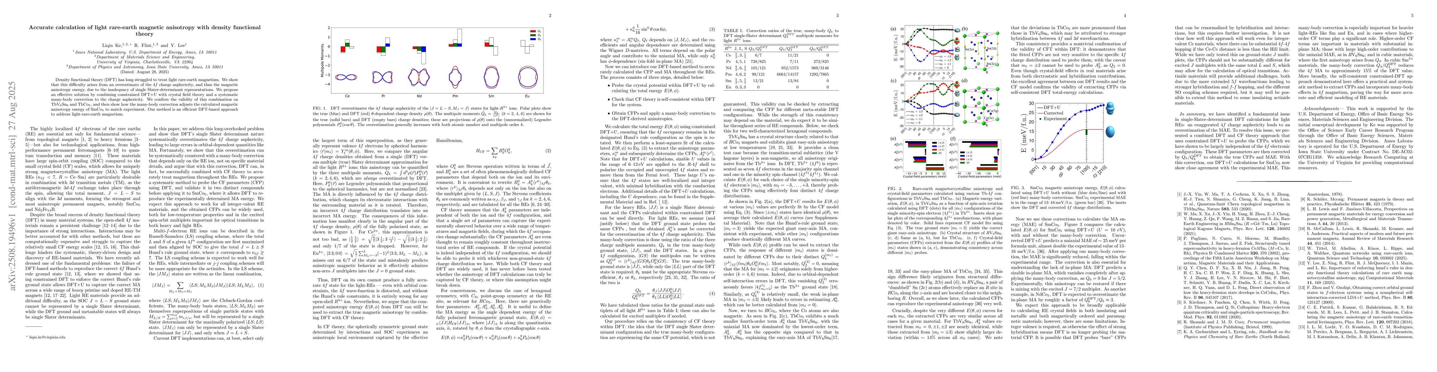 Thumbnail for Accurate calculation of light rare-earth magnetic anisotropy with
  density functional theory