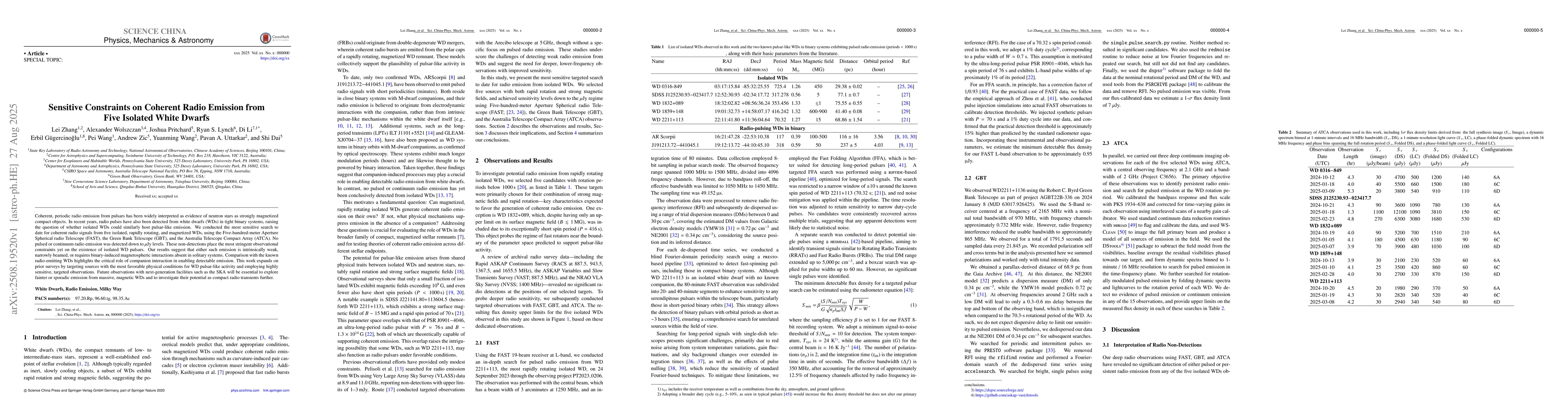 Thumbnail for Sensitive Constraints on Coherent Radio Emission from Five Isolated
  White Dwarfs