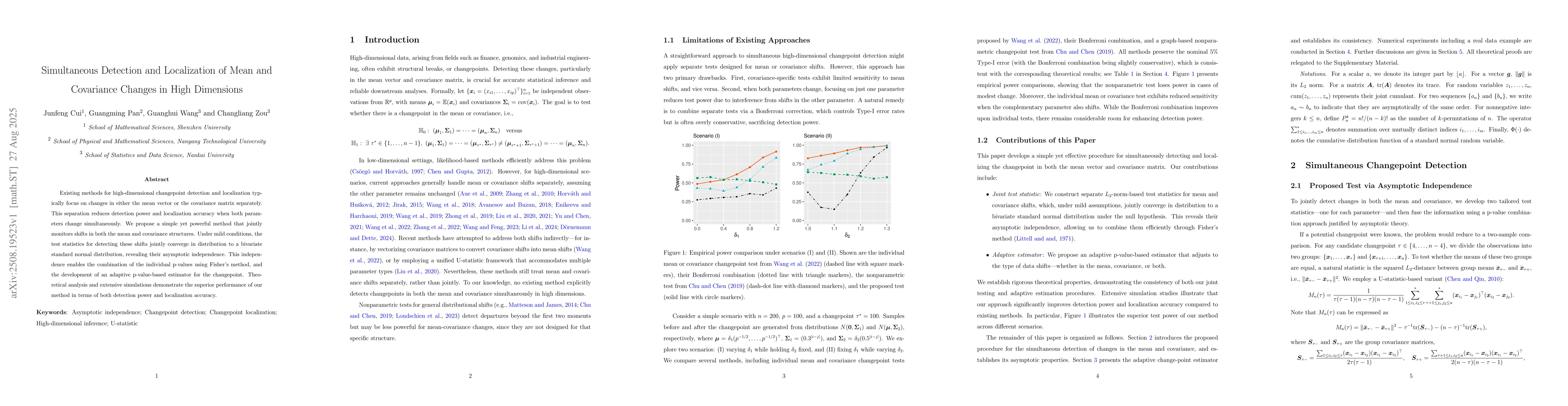 Thumbnail for Simultaneous Detection and Localization of Mean and Covariance Changes
  in High Dimensions